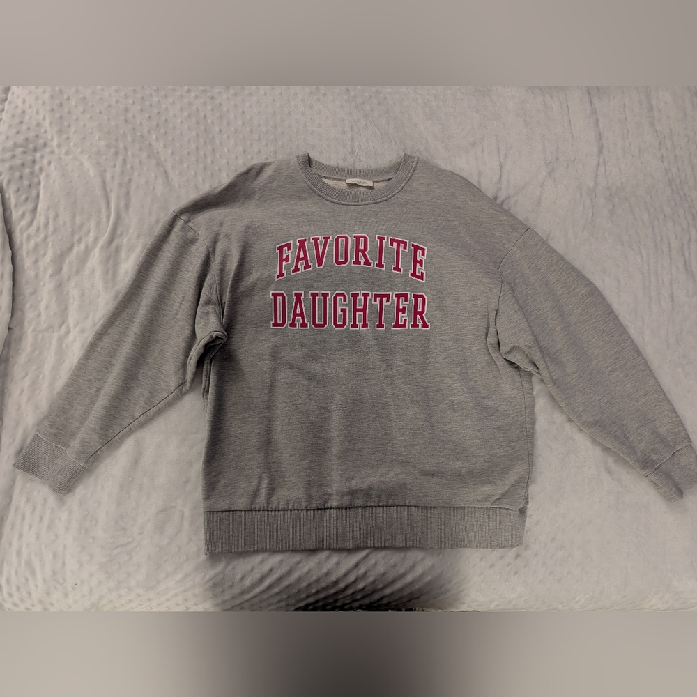 Gray Sweater with Pink Lettering